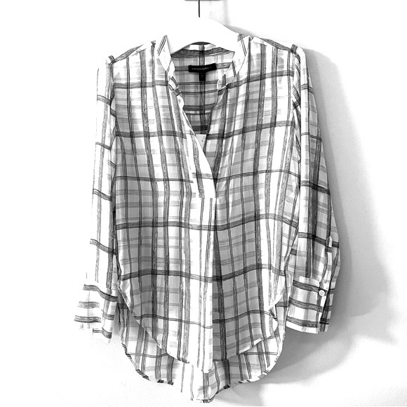 NWT Banana Republic Semi-Sheer Windowpane Pop-over Blouse - Picture 3 of 9
